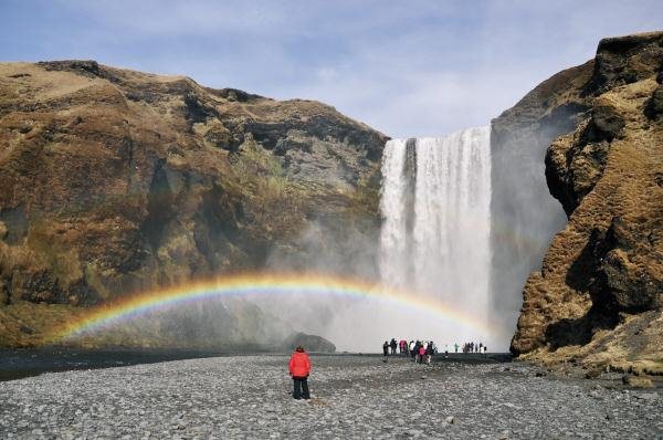 Skogafoss waterval met regenboog